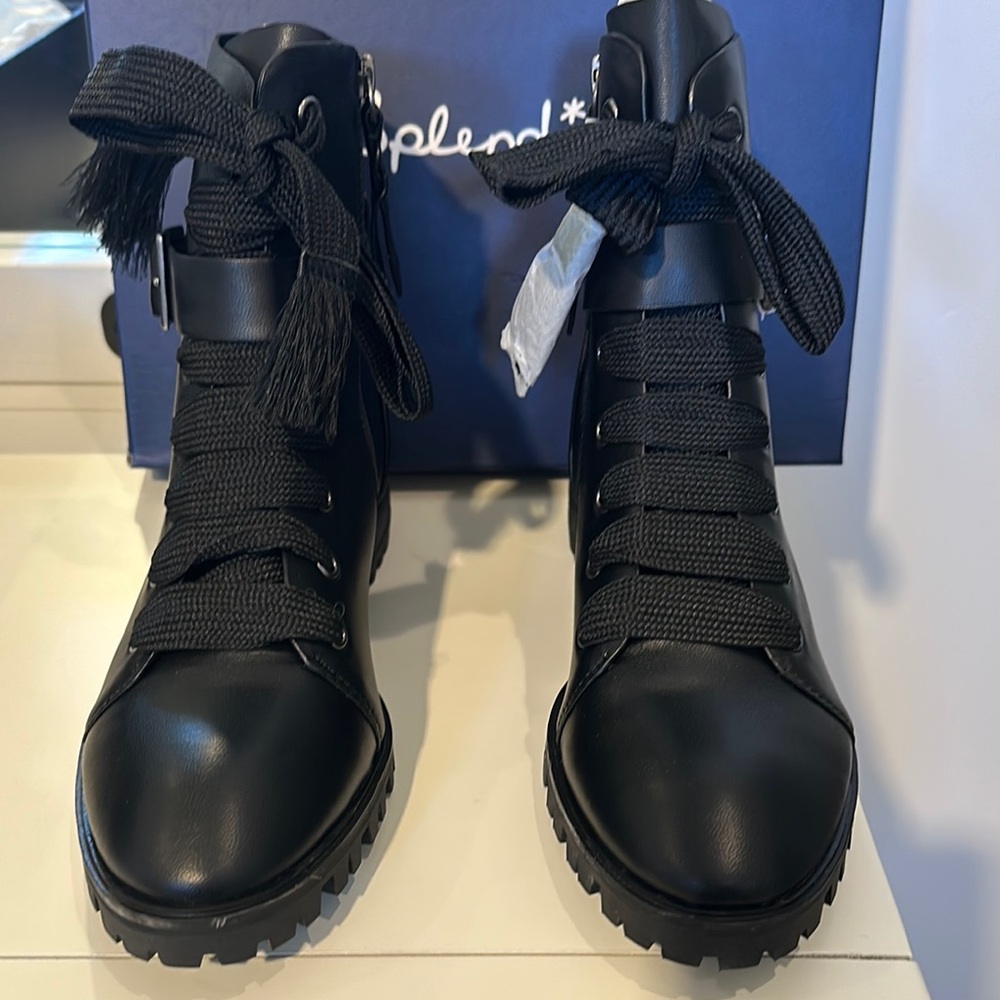 Splendid Black Lace-Up Combat Boots